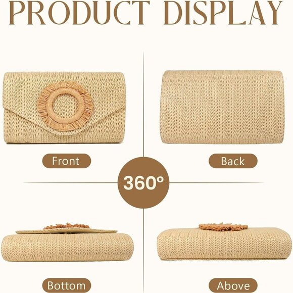 Straw Clutch Purse for Women,Summer Beach Bag,Envelope Evening Clutch Handbags f - Picture 5 of 6